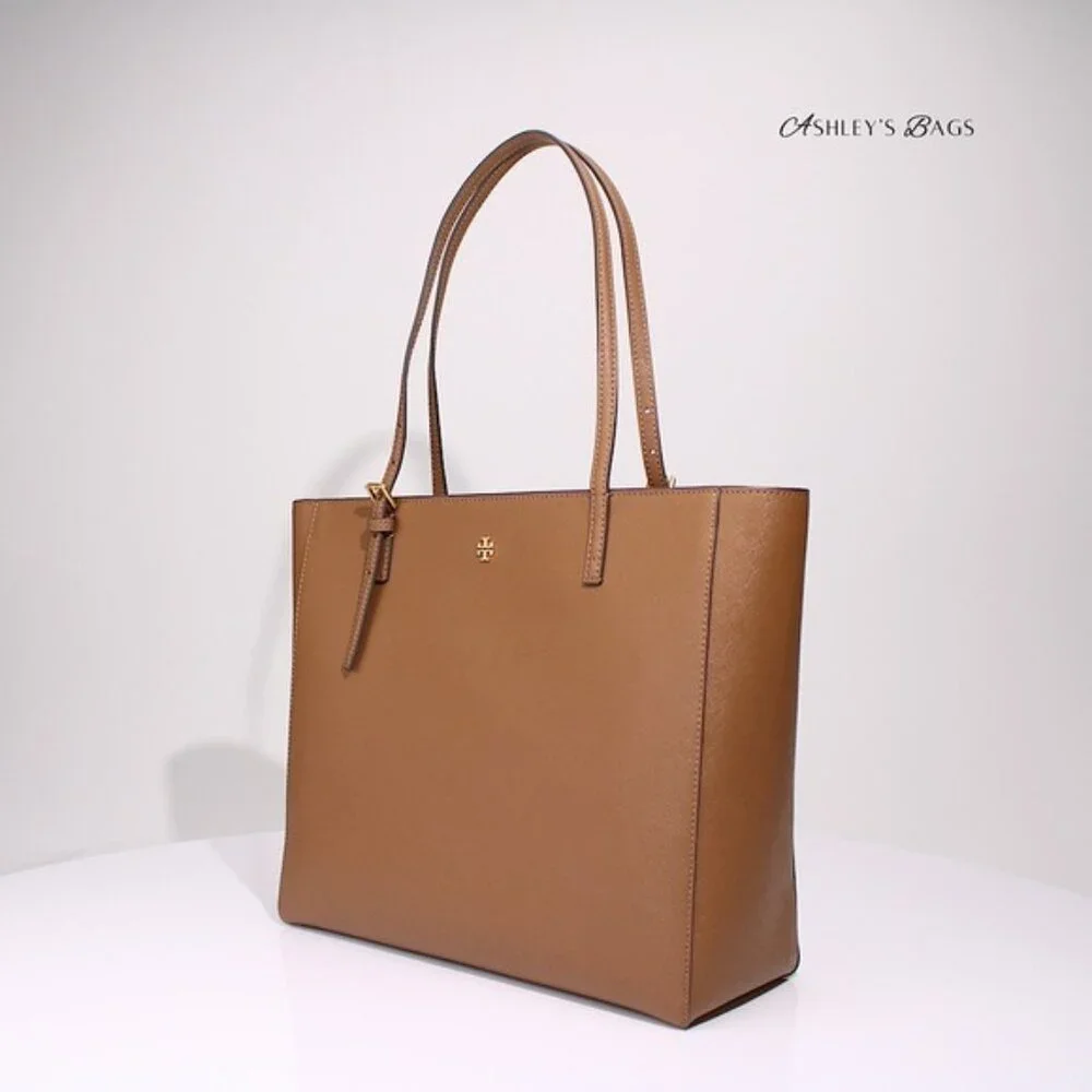 Tory Burch Large Leather Emerson Tote In Moose Brown